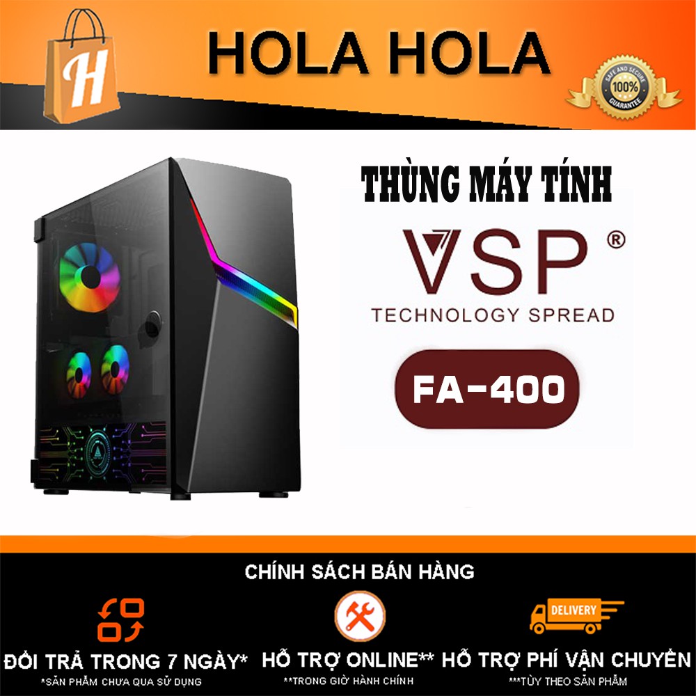 Thùng Máy Tính Case VSP Gaming FA400 LED Cover Nguồn (Có sẵn 1 Fan LED RGB) (KHT)