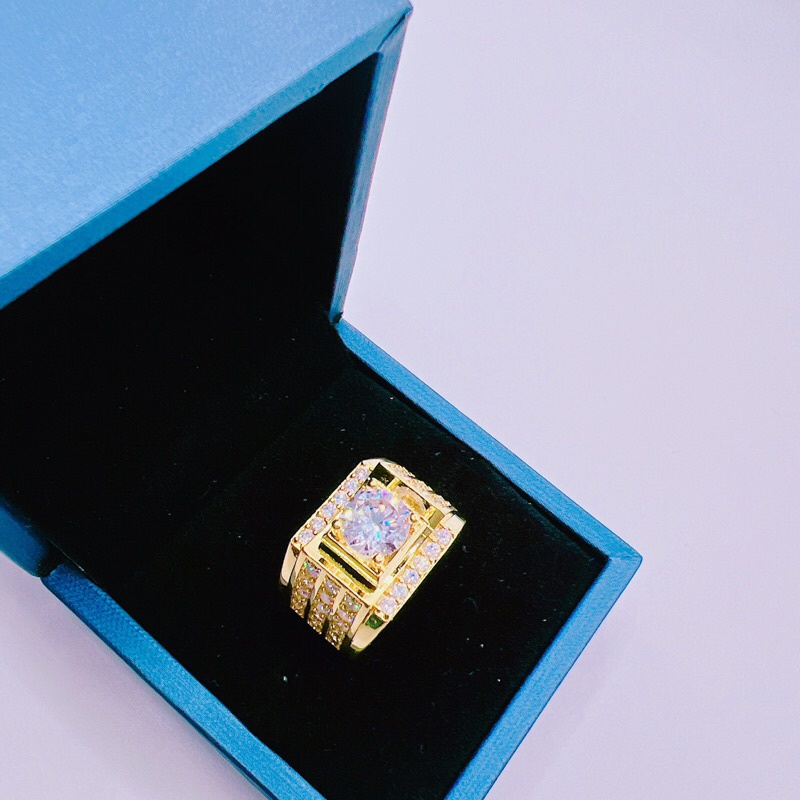 𝗡𝗵𝗮̂̃𝗻 nam hột đá siêu sáng mạ vàng 18k Kami