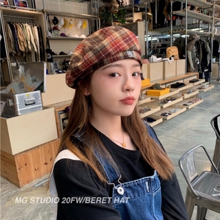 Sản Phẩm Papaka Mũ Beret Len Họa Tiết Sọc Caro Phong Cách Retro Nhật Bản Hợp Thời Trang Thu Đông Cho Nữ Dễ Phối Đồ