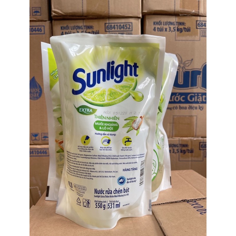 COMBO 3 túi Nước rửa chén túi sunlight thiên nhiên 550g