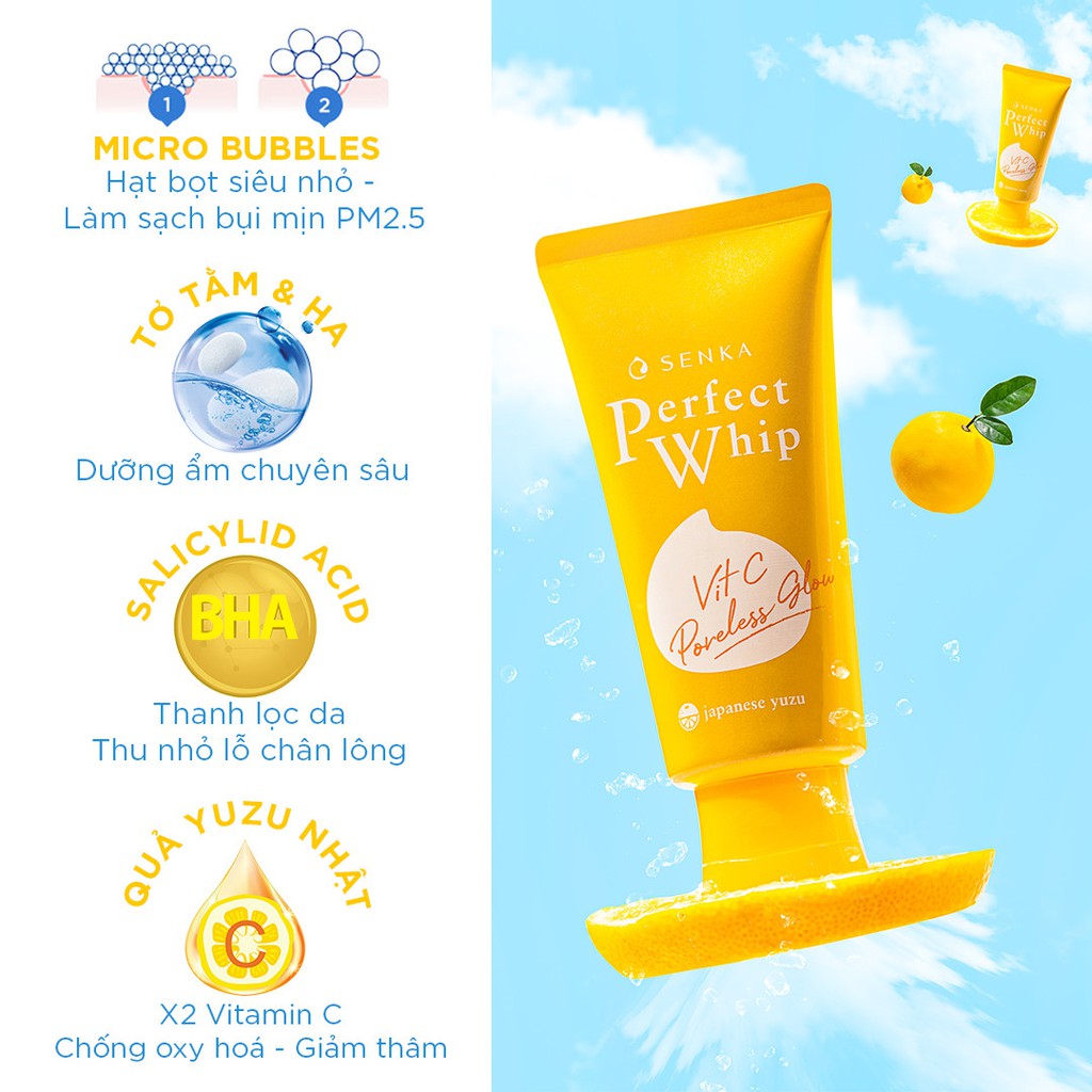 Bộ 02 Sữa Rửa Mặt Senka Perfect Whip Vit C Dưỡng Sáng Mờ Thâm 100g