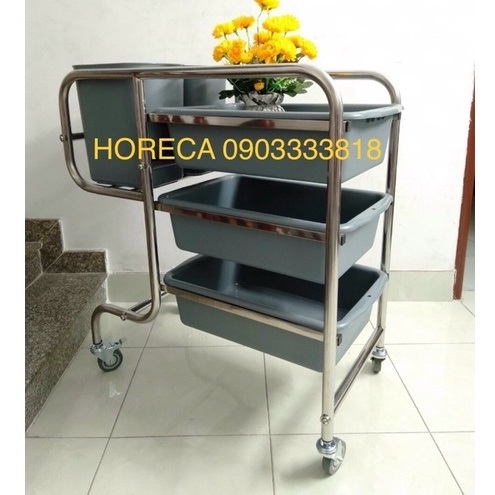 xe đẩy dọn thức ăn thừa, chén bát đũa bẩn