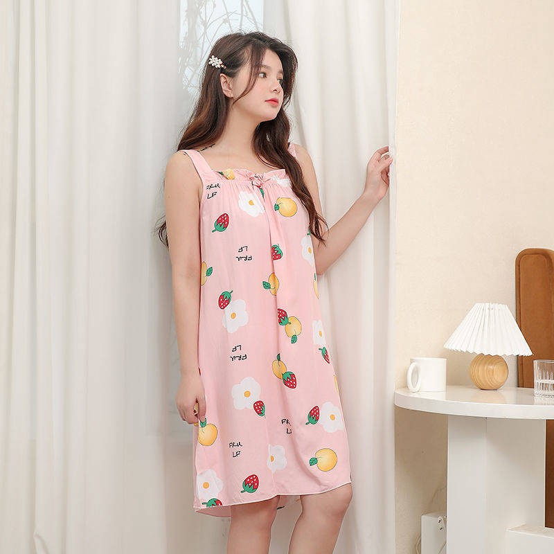 quyến rũ&kích thích& ☛Phiên bản Hàn Quốc của phụ nữ mùa hè của áo lụa cotton rộng rãi ngủ rộng băng thông rộng công chúa