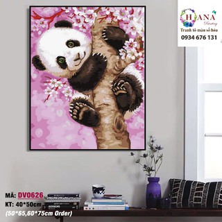 [sẵn có] Tranh sơn dầu số hóa tự tô - Tranh động vật Gấu trúc dễ thương [có khung kt 40x50cm]