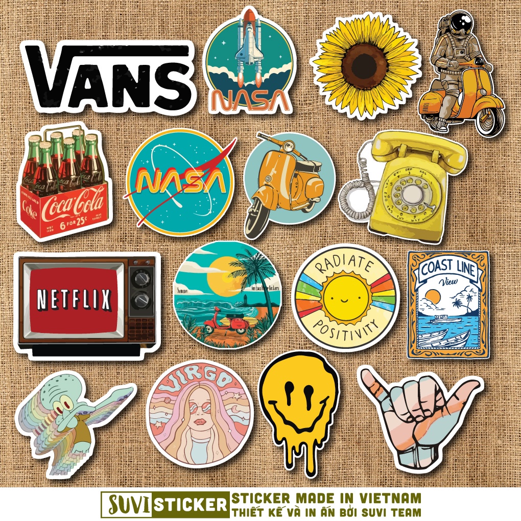 50 Sticker Vintage Mix chống nước sticker dán mũ bảo hiểm, laptop, điện thoại, đàn guitar, vali. MSP: SV33