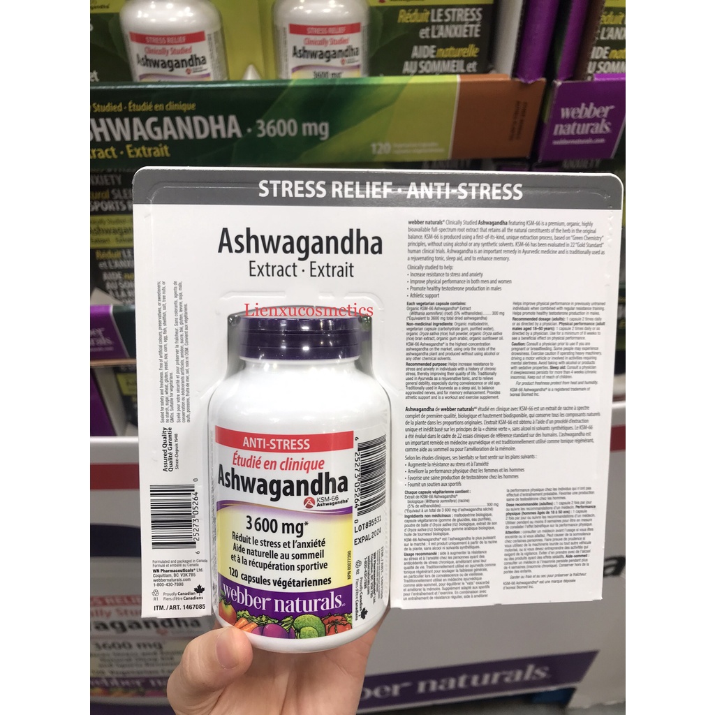 Viên uống nhân sâm Ấn Độ Ashwagandha 3600mg, 120viên. HSD T1/2025