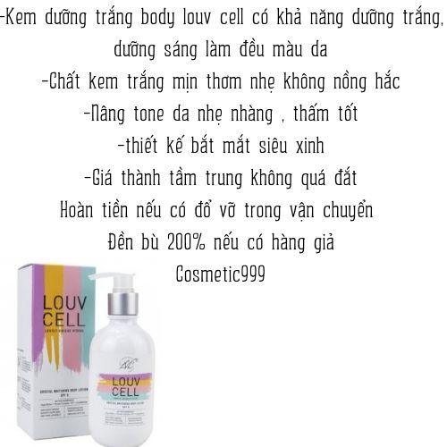 Louv cell body , Kem body trắng da body louv cell hàn quốc chính hãng mùi thơm dưỡng da siêu trắng Cosmetic999