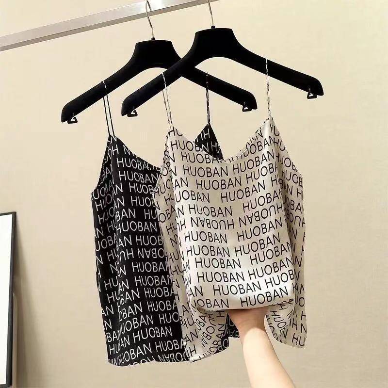 Áo Hai Dây Cổ Chữ V In Chữ Thời Trang Mùa Hè Mới Cho Nữ