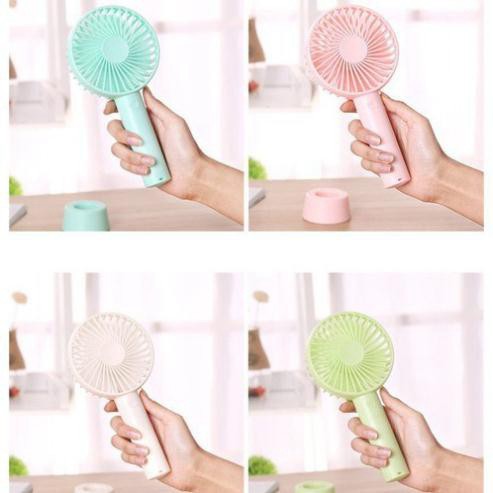 Quạt Mini Cầm Tay Tích Điện 4 Cánh + Kèm Pin Sạc + Chân Đế Để Bàn