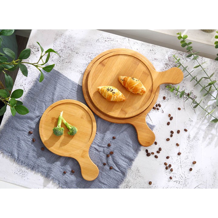 Khay tròn có tay nắm (Gỗ tre) – Khay đựng Pizza