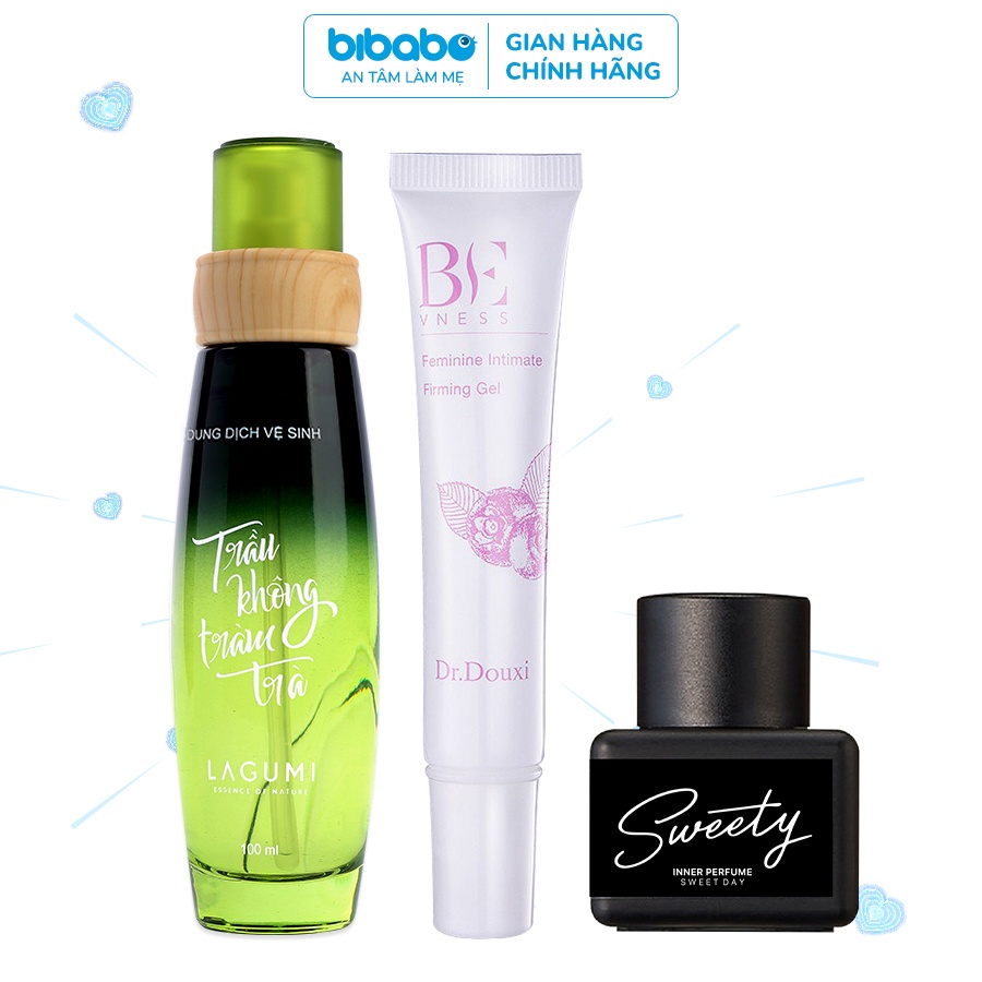Set sản phẩm Sạch thơm se khít: Dung dịch vệ sinh Lagumi - Nước hoa vùng kín - Gel dưỡng hồng se khít vùng kín
