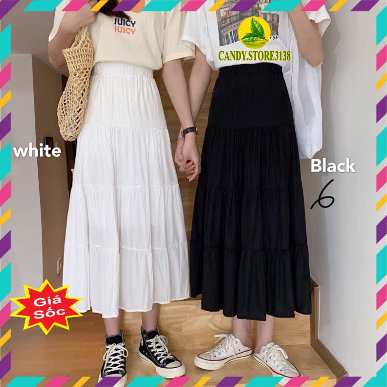 Chân váy dài Ulzzang xếp ly chữ A thời trang Hàn Quốc- Chân váy dài Bigsize qua gối xòe dáng tiểu thư .Candy.store3138