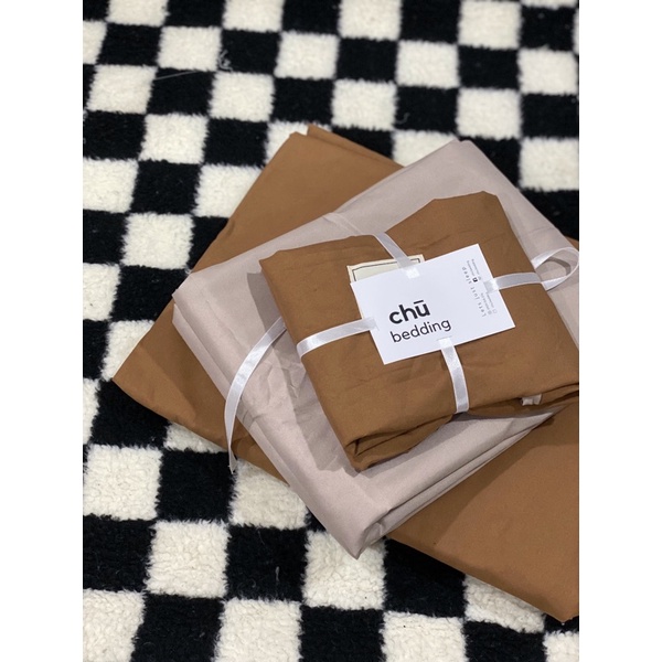 ✨Bộ chăn ga gối Cotton đũi: nâu đậm mix beige
