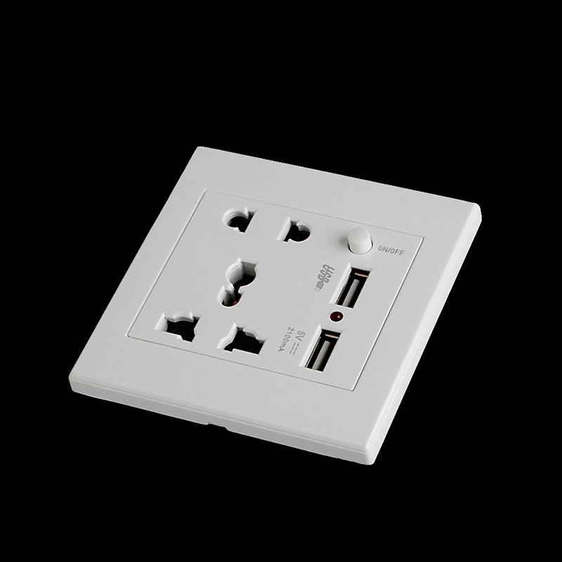 Ổ Cắm Điện Gắn Tường Kèm 2 Cổng USB + Công Tắc AC/DC