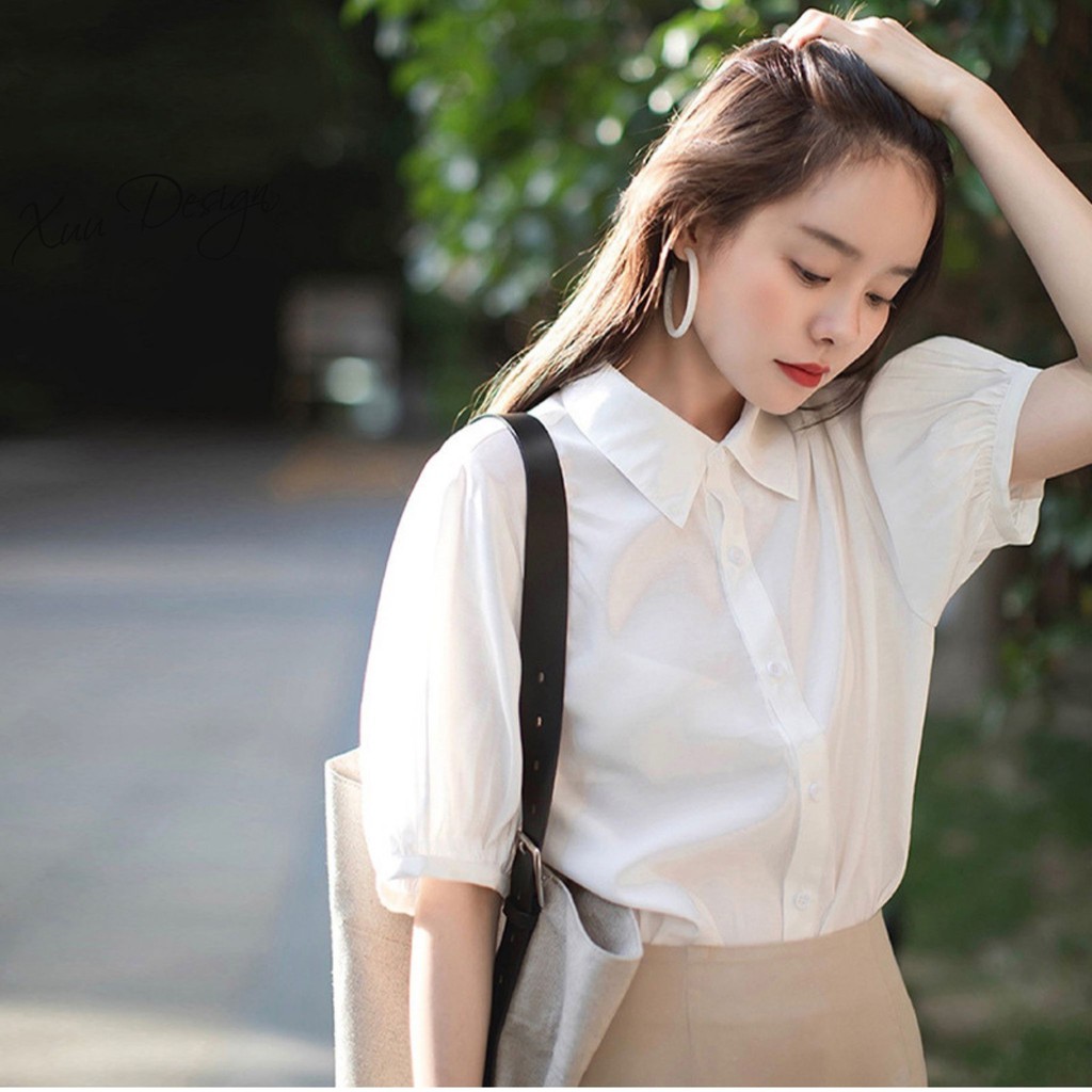 Áo sơ mi nữ trắng tay lỡ XUU, kiểu dáng đơn giản trẻ trung SM18 | BigBuy360 - bigbuy360.vn