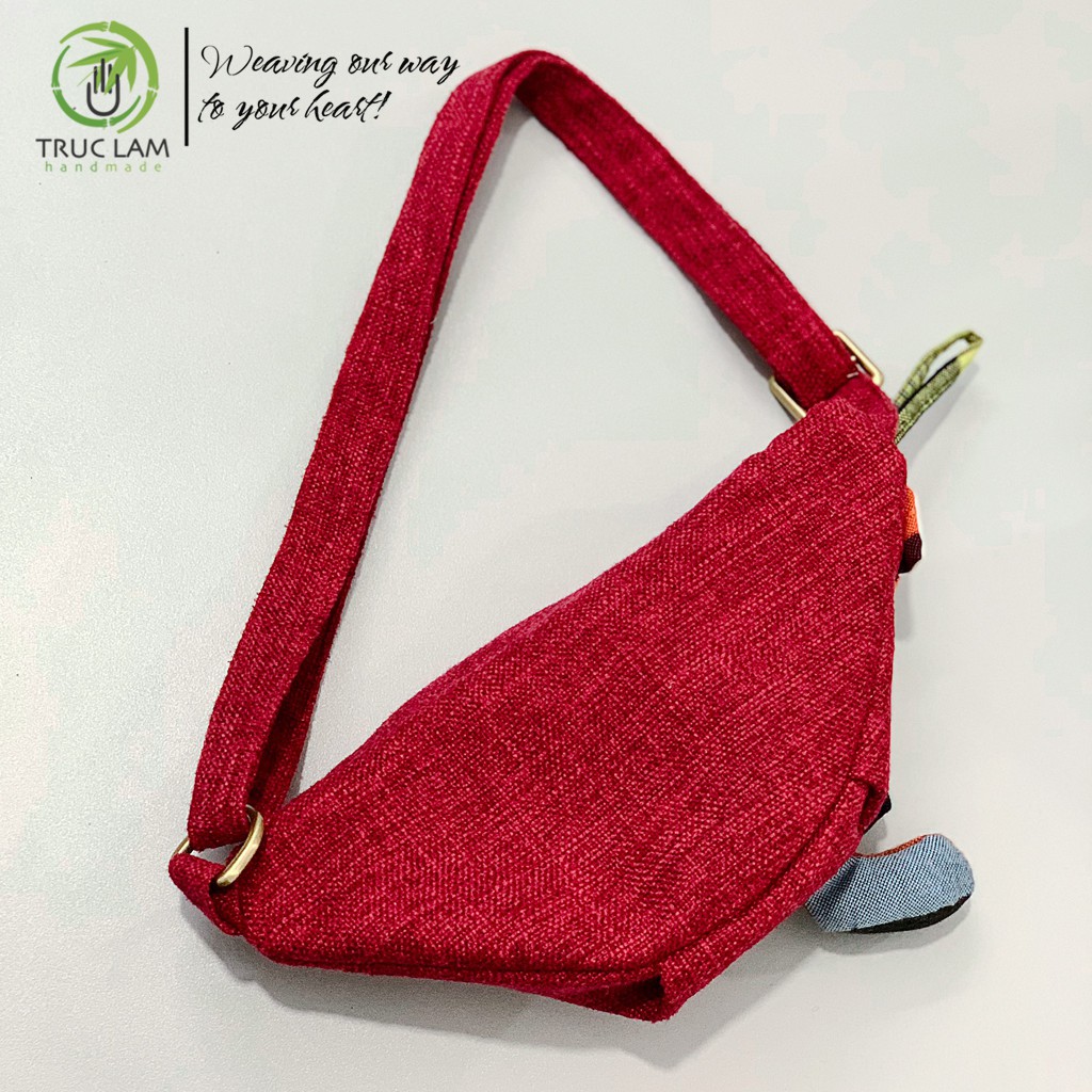 Túi Bao Tử Đeo Chéo Vải Gai Gắn Thú Nhồi Bông Ngộ Nghĩnh  - Trúc Lâm Handmade