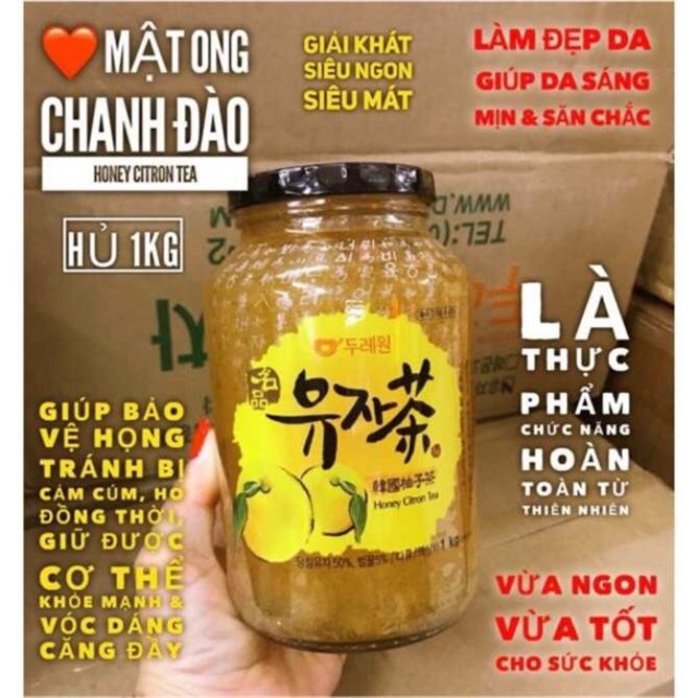 Chanh Đào Ngâm Mật Ong Hàn Quốc Lọ 1KG Date 2023 Mẫu mới)