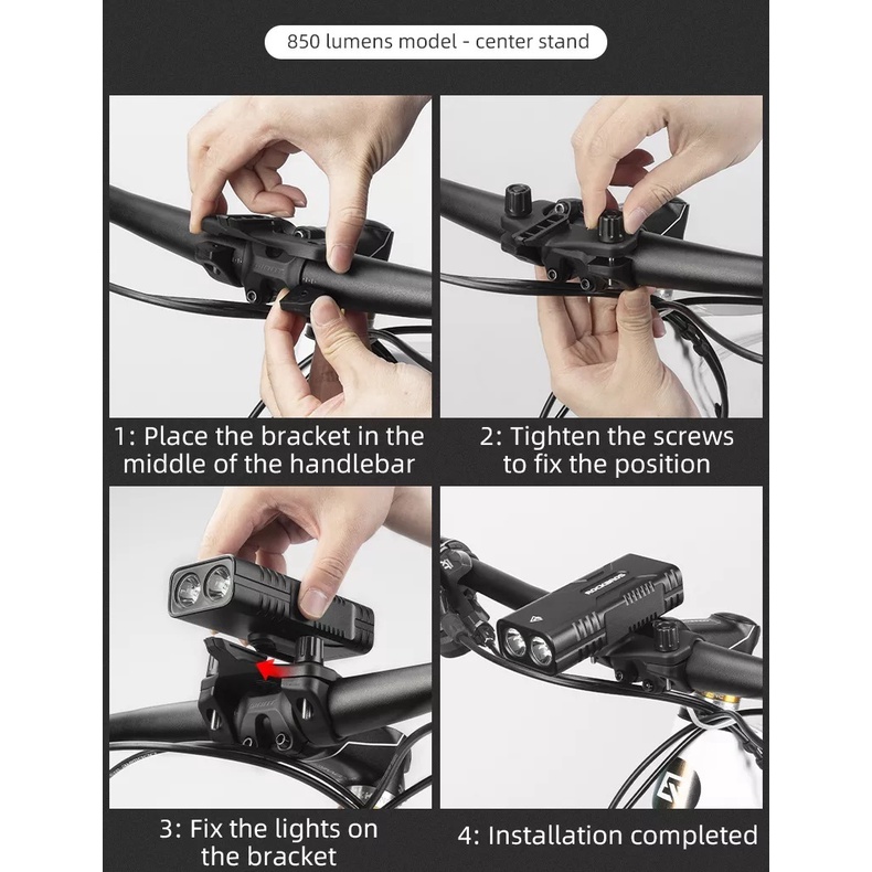 Đèn xe đạp Rockbros 850lm, pin siêu khủng 10.000mah, kiêm sạc dự phòng