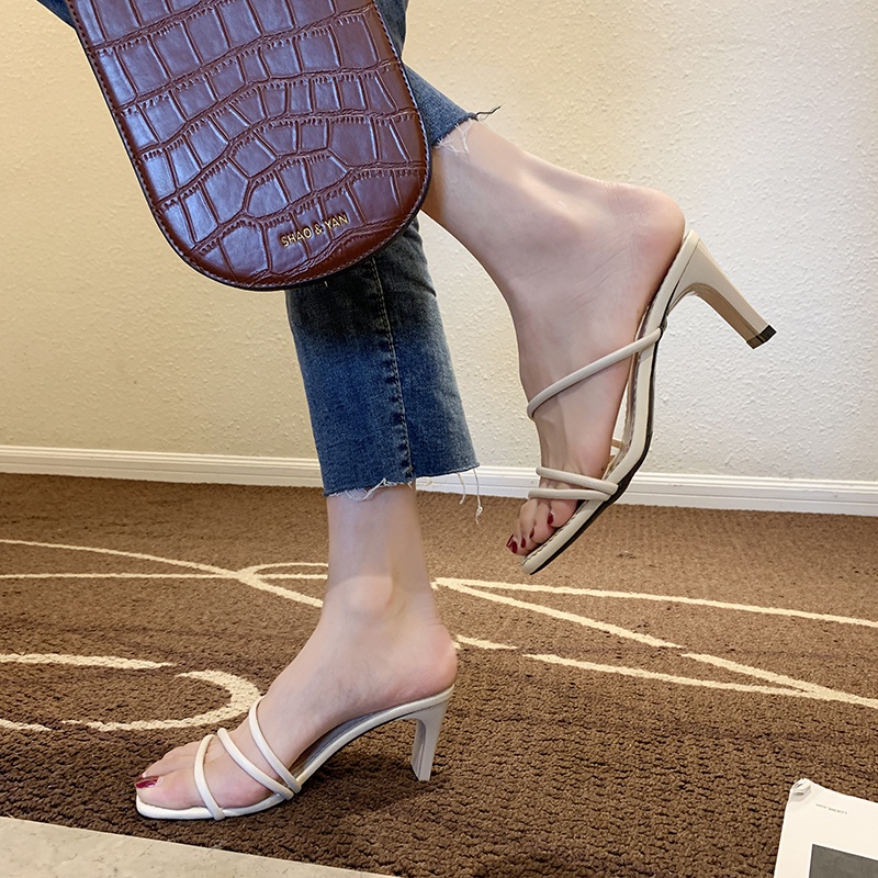 ✸✑✟High-heeled slippers female summer wear 2021 new fashion ladies all-match non-slip thick-heeled sandals and slippers that can be wet