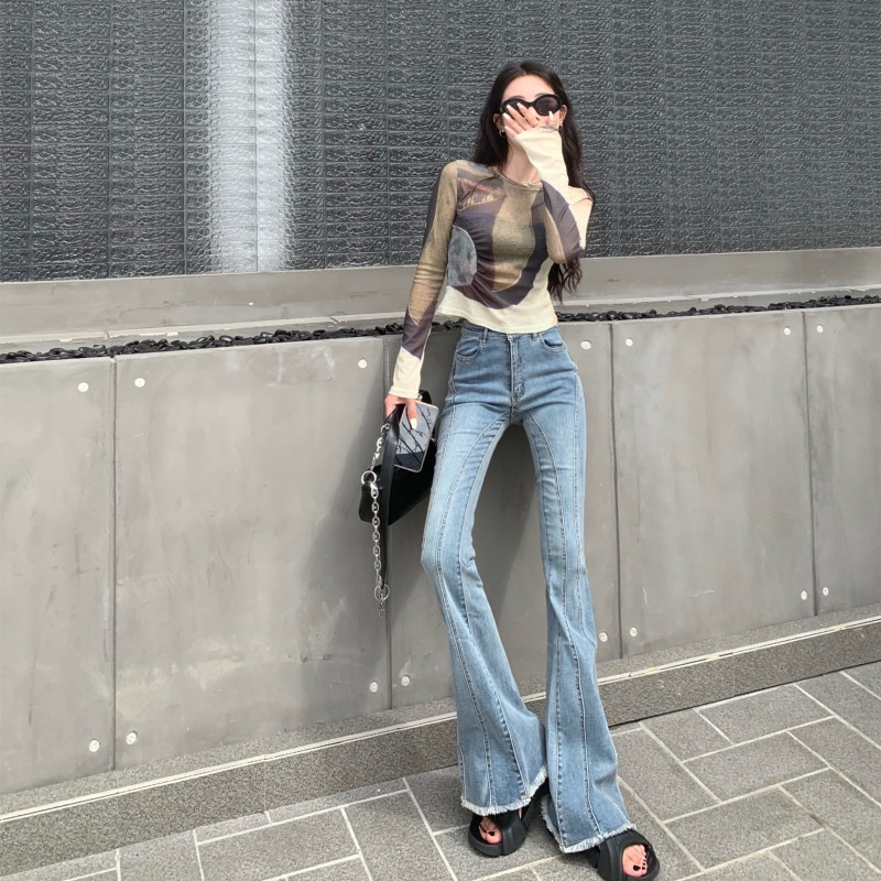 Áo Thun Tay Dài Dáng Ôm Màu Sắc Tương Phản Trẻ Trung Hợp Thời Trang