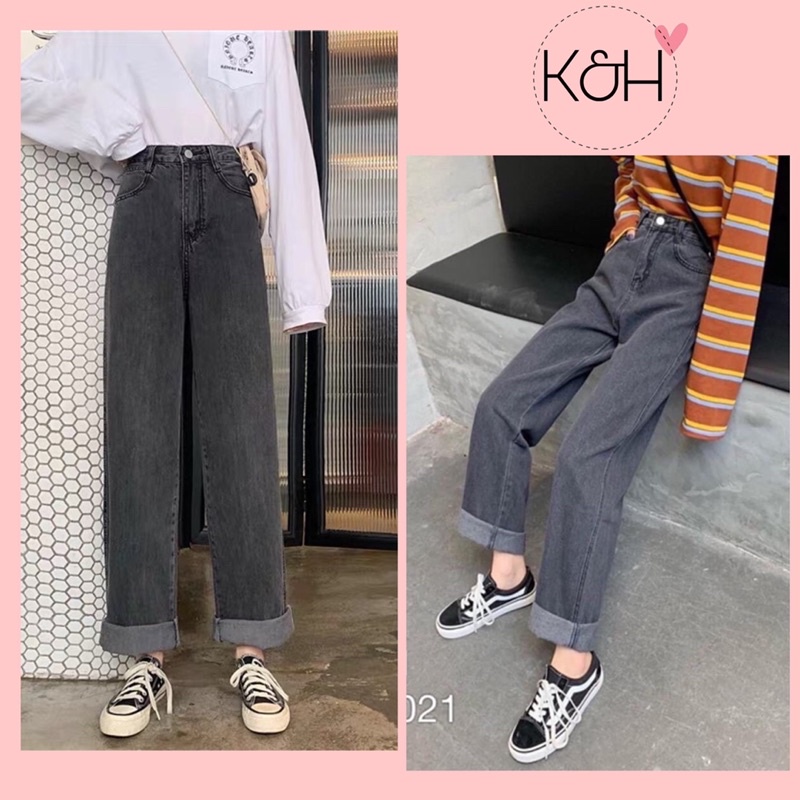 Quần bò nữ ống rộng basic KH132, quần jean ống suông culottes lưng cao kiểu dáng ulzzang cho nữ