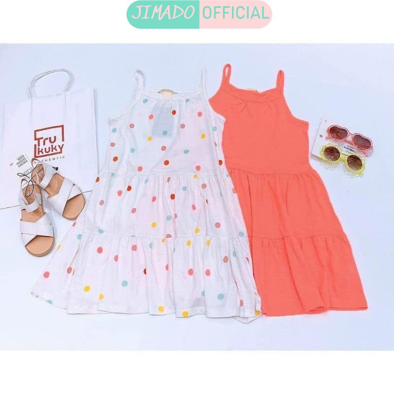 Combo 2 váy đầm bé gái hai dây chấm bi cam chất cotton bền đẹp thấm hút tốt Jimado E1.087.100