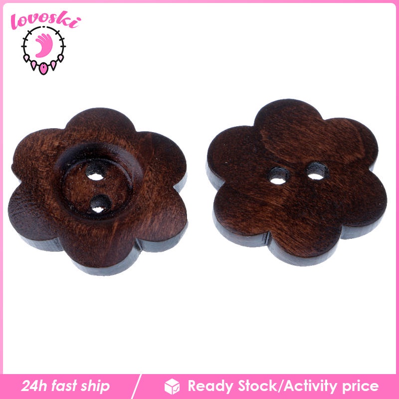 20 Nút Gỗ 2 Lỗ Hình Bông Hoa 23mm