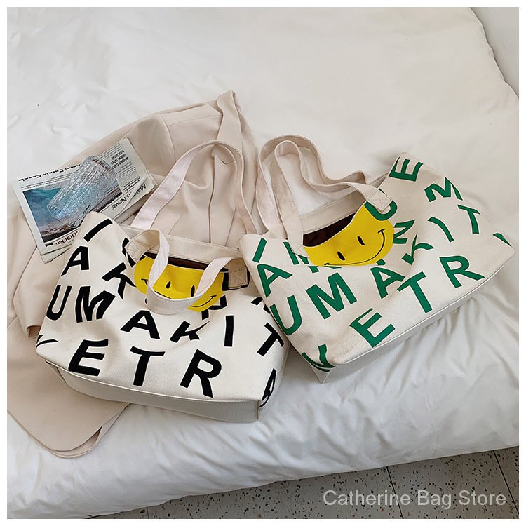 Túi Xách Khóa Kéo Vải Bạt Hình Mặt Cười Hoạt Hình Cỡ Lớn sc4241