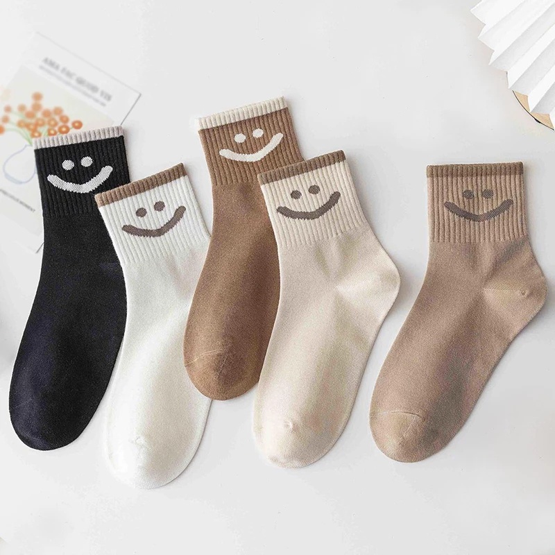 Vớ Ống Lửng Họa Tiết Mặt Cười Dễ Thương Phong Cách Nhật Bản Thời Trang Xuân Hè Cho Nữ Sinh