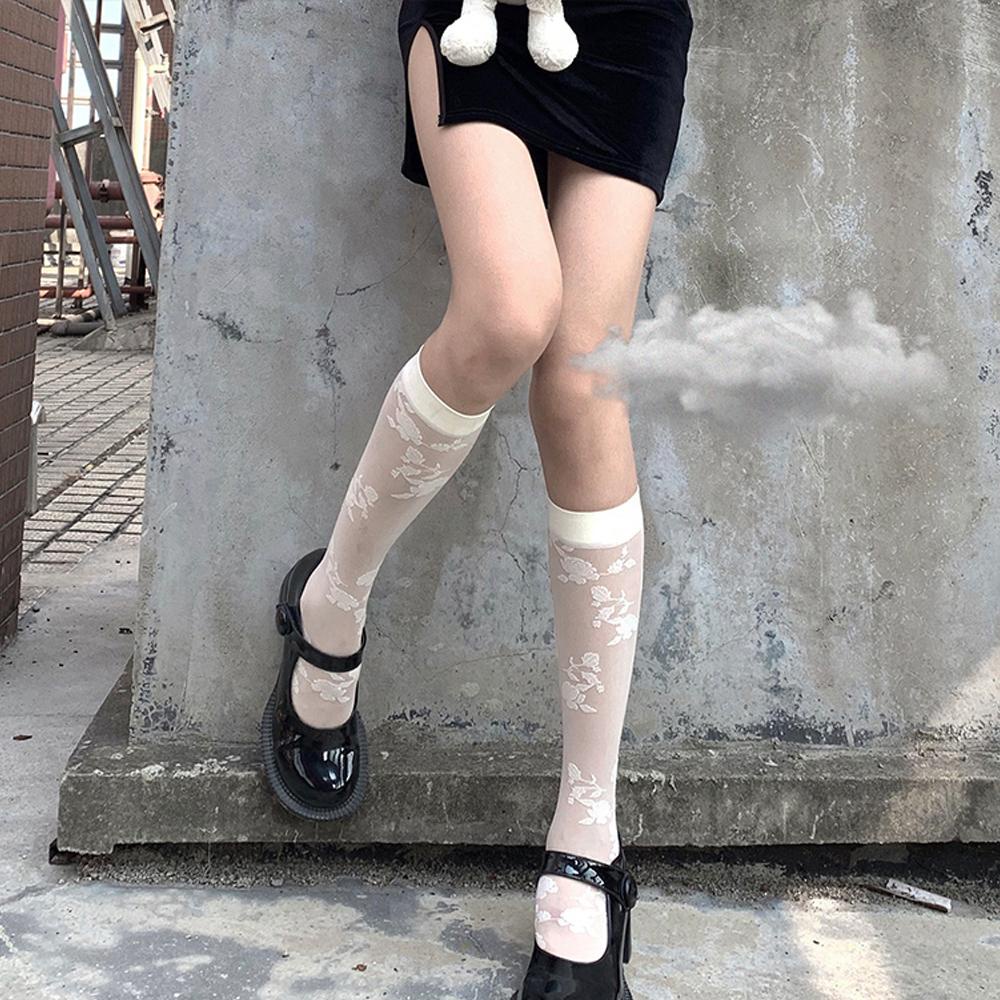 Tất Ống Chân Trong Suốt Bằng Lụa Thủy Tinh Họa Tiết Hoa Hồng Cho Nữ VANES1