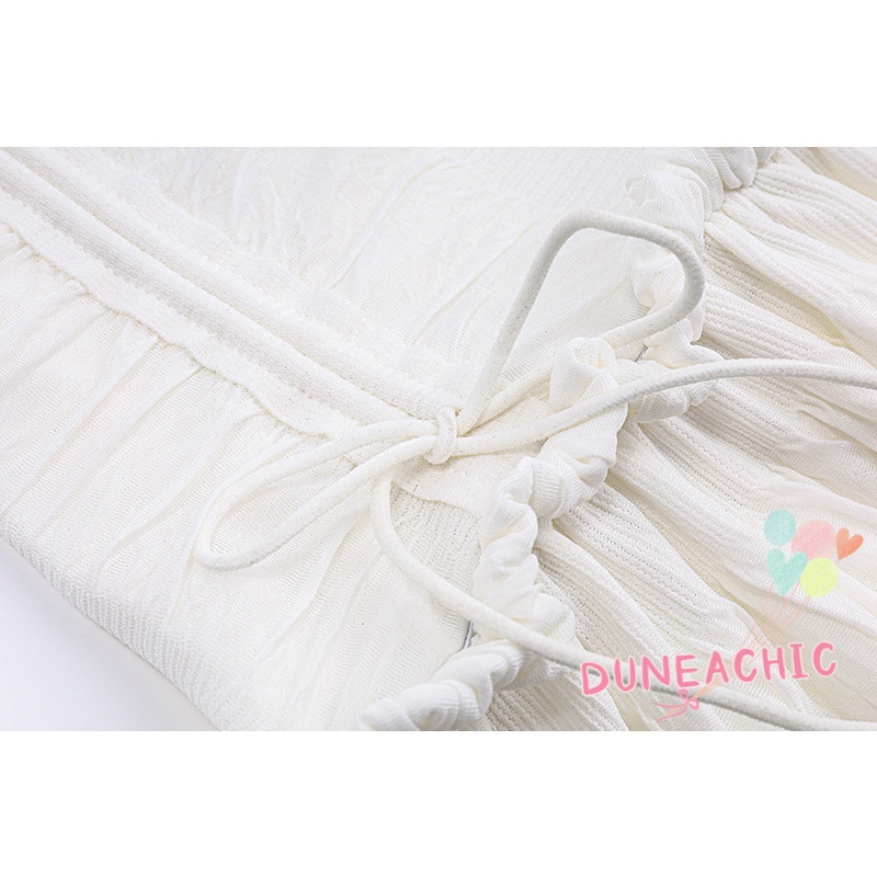 Đầm DUNEA tay ngắn cổ vuông thiết kế xếp ly cột dây xinh xắn thời trang cho nữ