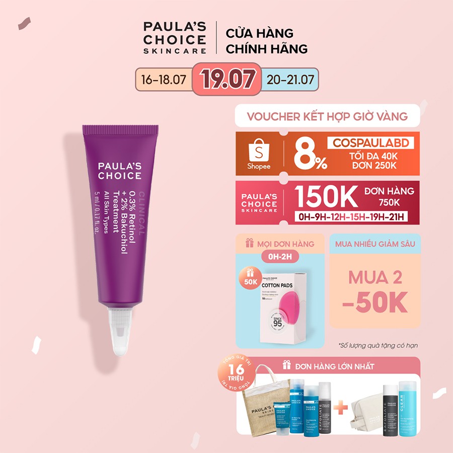 Tinh chất chống lão hóa từ Retinol và Bakuchiol Paula's Choice Clinical 0.3% Retinol + 2% Bakuchiol 5ml Mã 8016