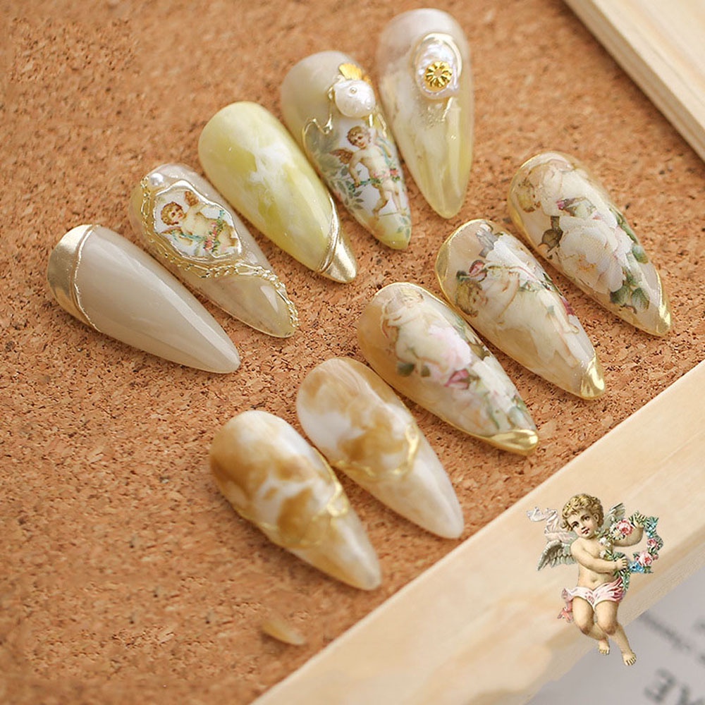 [Hàng mới về] Sticker dán trang trí móng tay chuyển nước họa tiết thần Cupid Eros phong cách Vintage xinh xắn