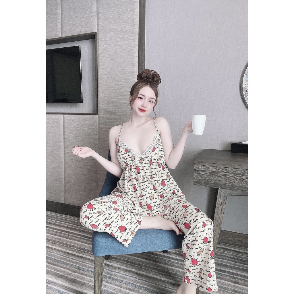 Đồ ngủ mặc nhà lụa mango hai dây TNQD  freesize form 42-58kg