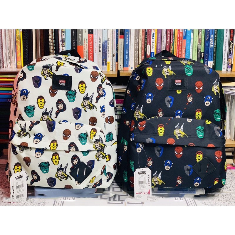 Balo đi học Van.s x Marvel Old Skool Backpack Black White siêu anh hùng cho nam nữ