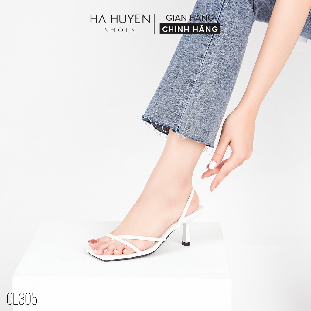 Guốc xỏ ngón nữ Hà Huyền Shoes mũi vuông quai chun gót nhọn 7 phân - GL305