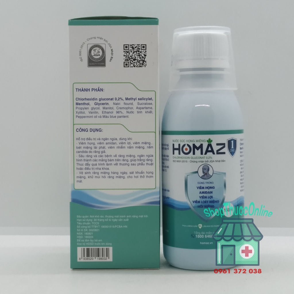 Súc họng miệng HOMAZ ONE - Dùng trong viêm họng, amidan, viêm lợi, viêm loét miệng, hôi miệng