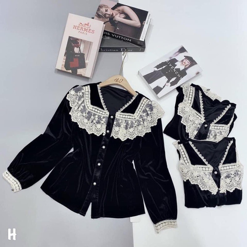Áo nhung cổ ren tiểu thư siêu hot