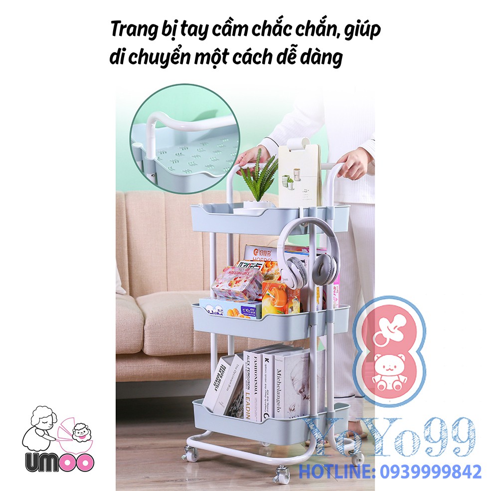 Kệ 3 tầng cao cấp Umoo có tay cầm và bánh xe