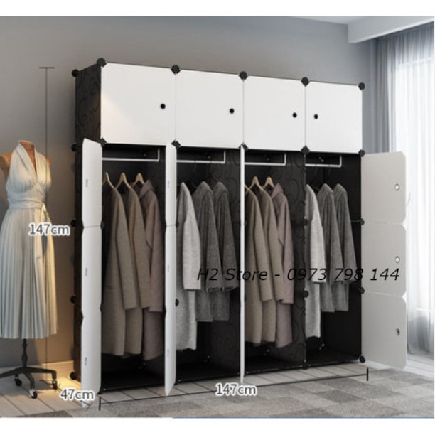 TỦ NHỰA LẮP GHÉP THÔNG MINH 16 Ô TREO GẤP QUẦN ÁO ĐA NĂNG ( tùy chọn mẫu )