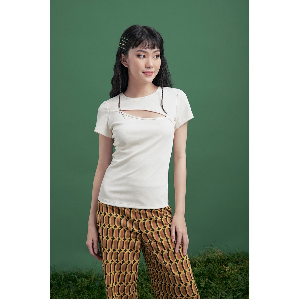 Áo thun tay ngắn cut-out nữ DOTTIE màu kem - T0473