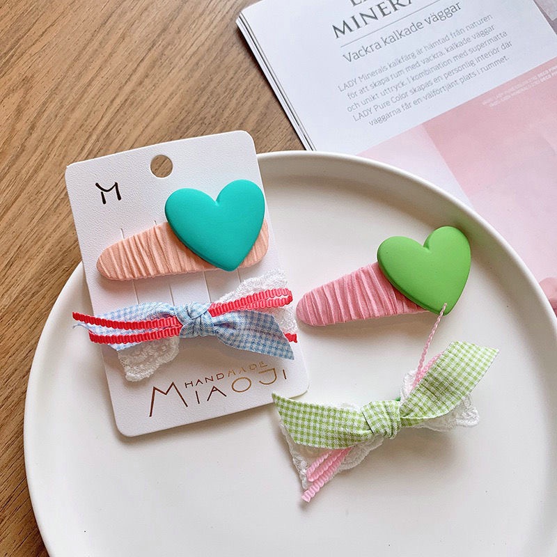 Set 2 KẹP TóC HìNh Nơ / TráI Tim Dễ Thương Cho Bé GáI