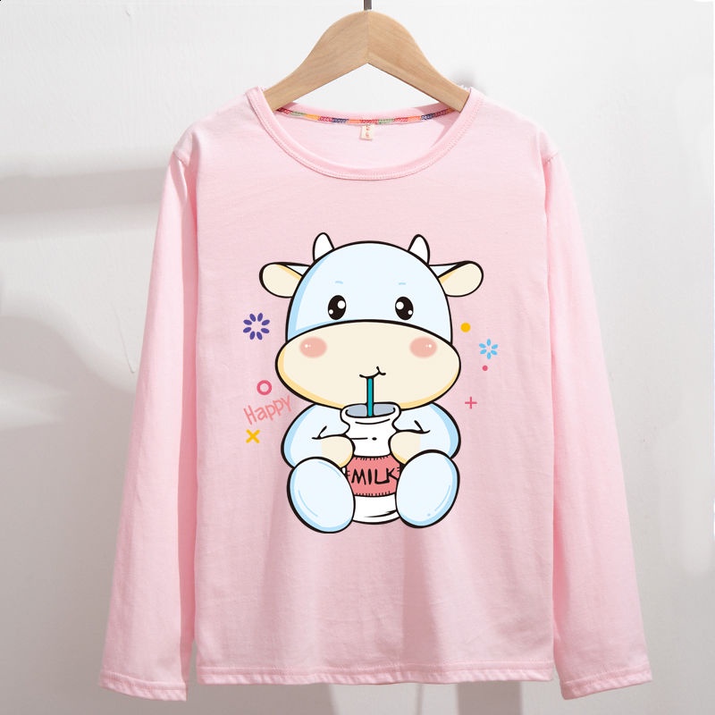 Áo Thun Cổ Tròn In Hình Bò Hoạt Hình Baju Budak Perempuan Muslimah Dành Cho Bé Gái Tuổi Teen 15 Tuổi