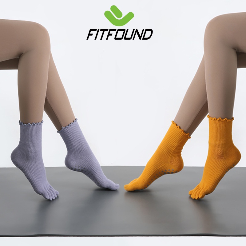 Tất / Vớ Chân Cao Cổ Nữ Tập Yoga Pilates Chống Trơn Trượt Viền Xoăn Chia 5 Ngón