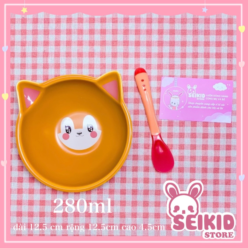 (Tặng thìa)Bát sứ ăn dặm, ăn cơm cao cấp cho bé size to hình Thỏ và Mèo dung tích 280-330ml Seikid Store