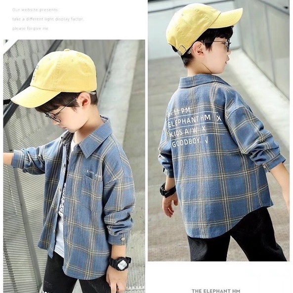 Áo sơ mi BXPB tay dài dáng rộng thoải mái thời trang cho bé trai 3-15 tuổi