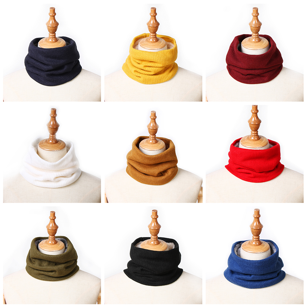 Khăn choàng cổ unisex dạng ống dệt kim vải nhung dày hai lớp giữ ấm trong mùa đông thời trang nhiều màu tùy chọn