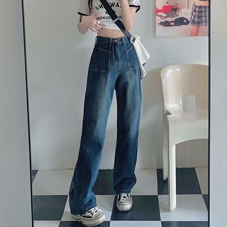 Quần jean SUXI lưng cao ống rộng thời trang cho nữ