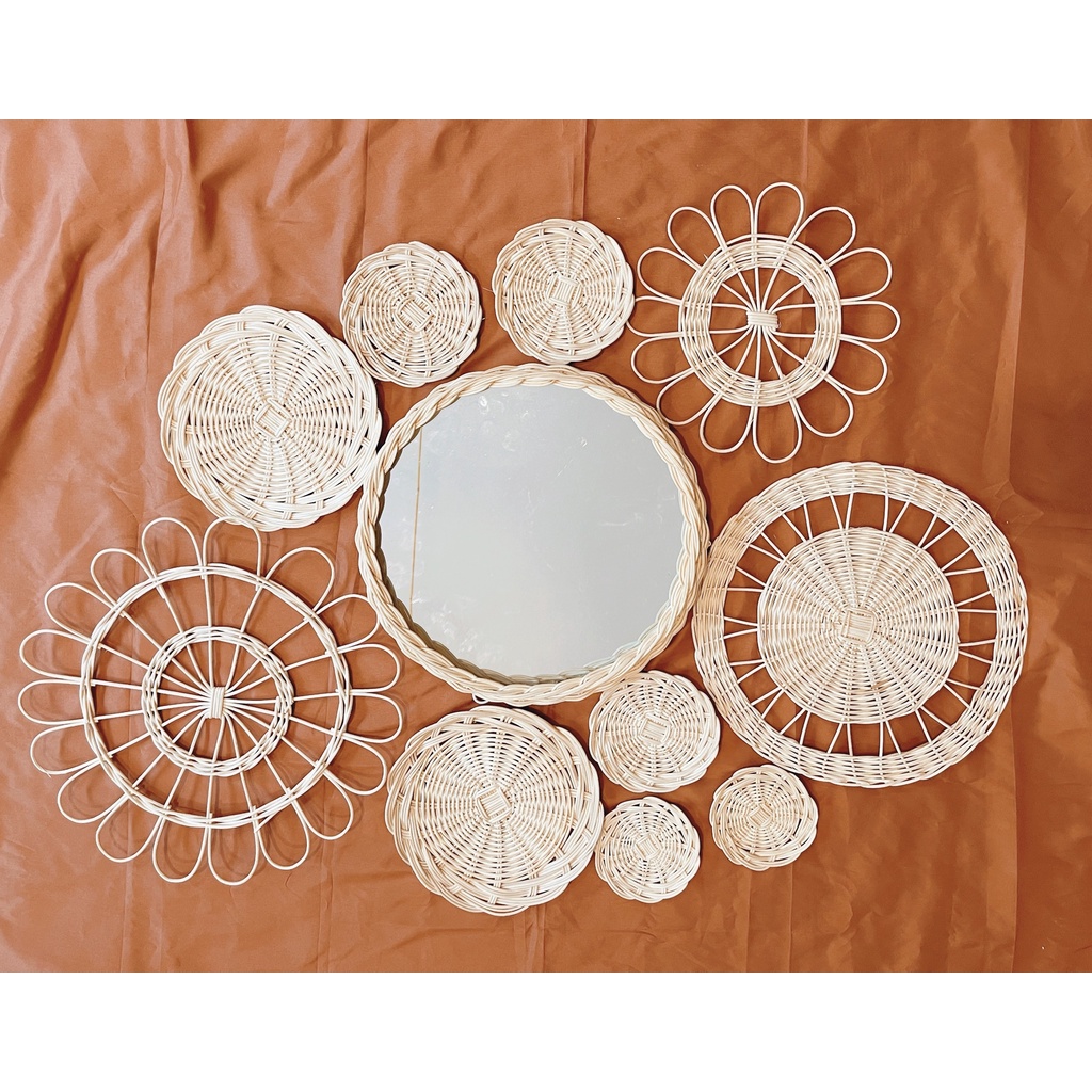 Đĩa mây đĩa cói treo tường siêu vintage hàng xuất khẩu bền đẹp