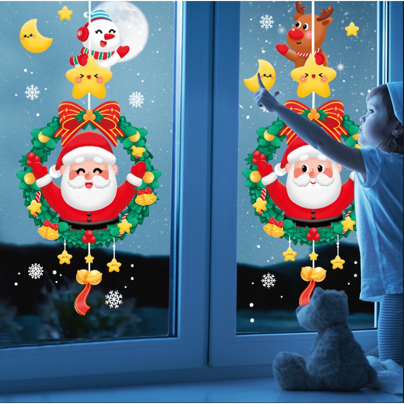 Decal dán tường Noel Hít Tĩnh Điện không Dơ Kính - Vòng Noel Đáng yêu nhiều mẫu